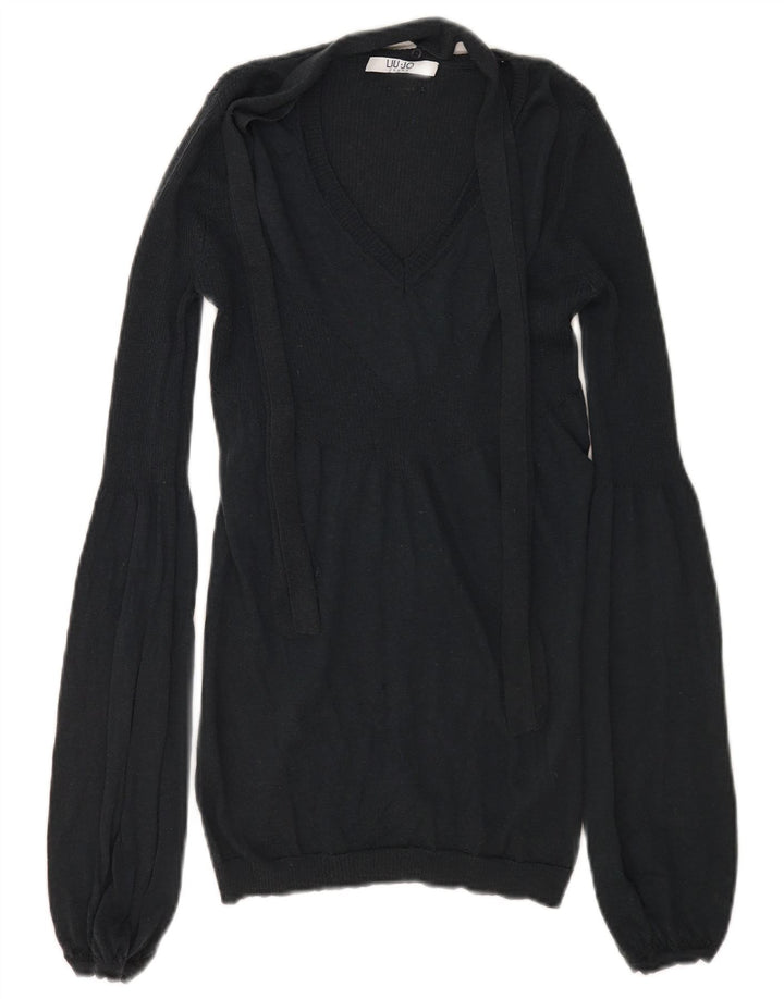Liu Jo Jersey con Cuello en V y Lazo Frontal para Mujer UK 10 Small Black Wool