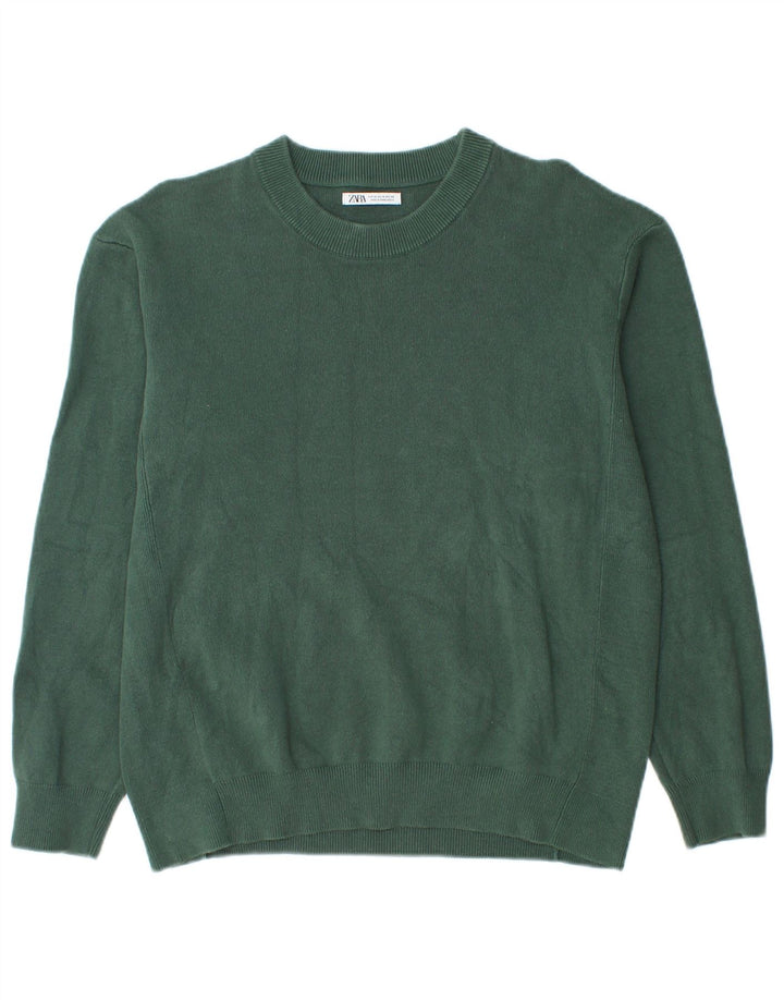 Zara Hombre Jersey Cuello Redondo Jersey Algodón Verde Medio