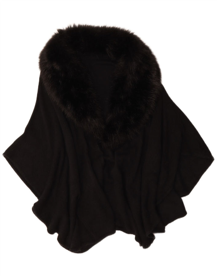 Vintage Mujer Poncho Abrigo Un Tamaño Negro