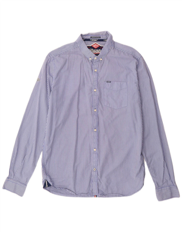 Camisa Superdry Hombre XL Algodón A Rayas Azules