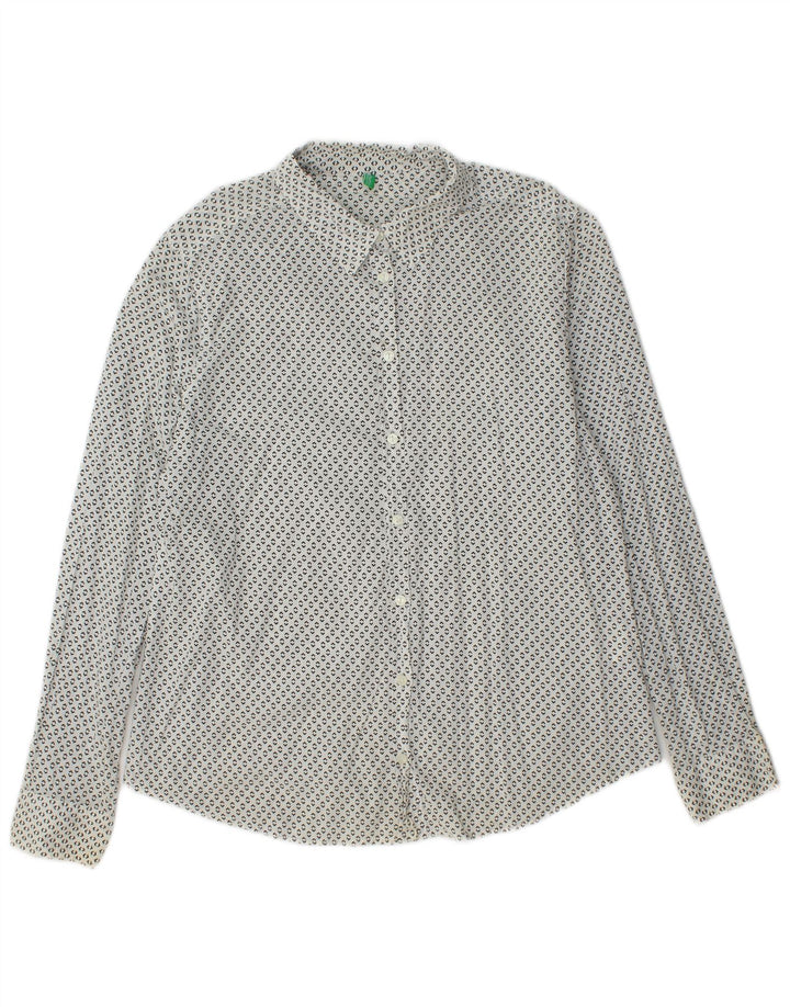 BENETTON Womens Shirt UK 14 Medium White Spotted Cotton