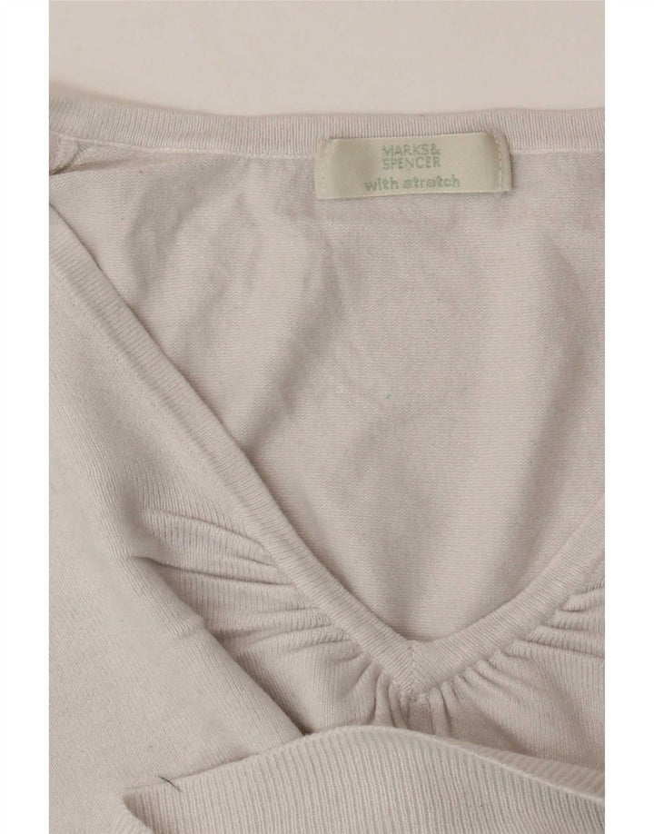 Marks & Spencer Suéter tipo jersey con cuello en V y manga 3/4 para mujer UK 40 Medium White