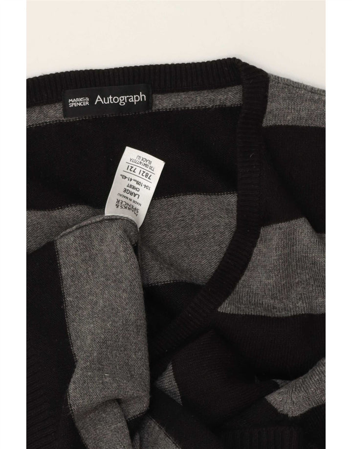 Marks & Spencer Suéter con Cuello en V para Hombre Acrílico Rayado Gris Grande