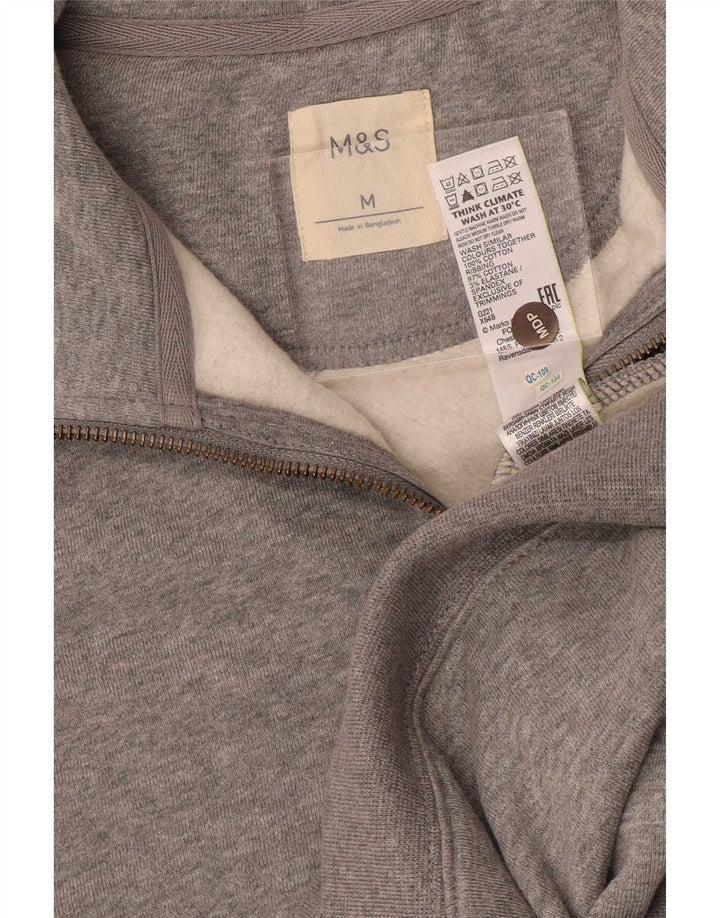 Marks & Spencer - Sudadera con cuello y cremallera para hombre, jersey de algodón moteado en gris medio
