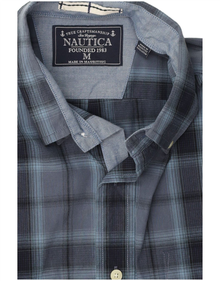 Camisa Nautica Hombre Mediana Azul Marino Cuadros Algodón