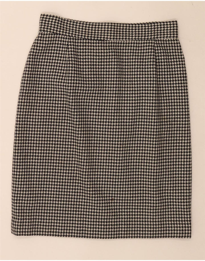 Vintage mujer 5 botones 2 piezas falda conjunto IT 46 grande W28 pata de gallo negro