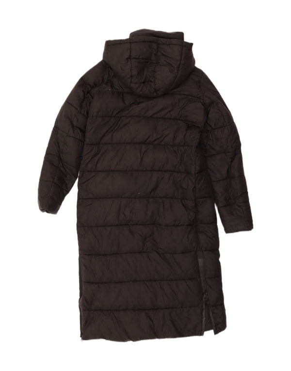 ZARA Mujer Abrigo Acolchado Extragrande Con Capucha UK 40 Small Poliéster Negro