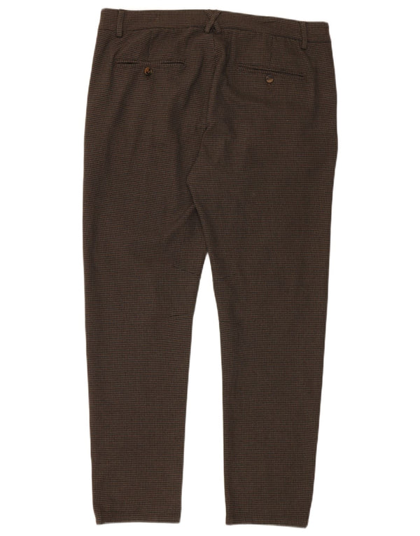 Zara Mens Pegged Chino Pantalones EU 44 Large W34 L30 Khaki Houndstooth
