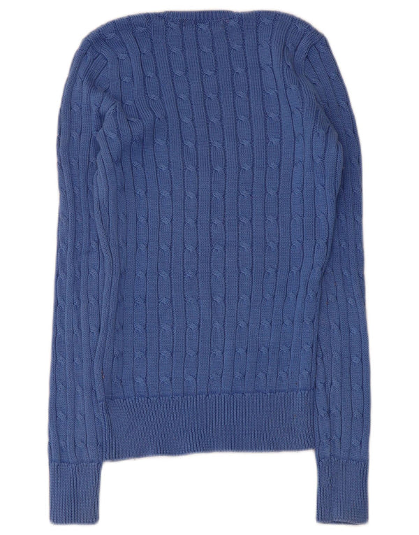 Ralph Lauren - Jersey con cuello en V para mujer, talla 8, algodón azul pequeño