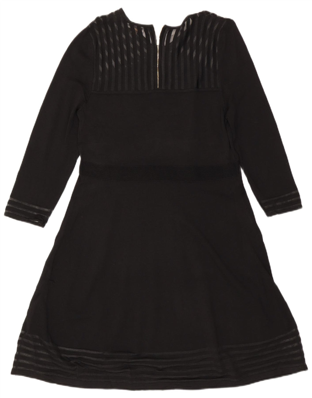 CALVIN KLEIN Vestido acampanado de manga larga para mujer UK 40 XL Rayón negro a rayas