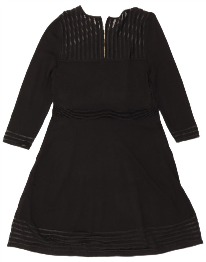 CALVIN KLEIN Vestido acampanado de manga larga para mujer UK 40 XL Rayón negro a rayas