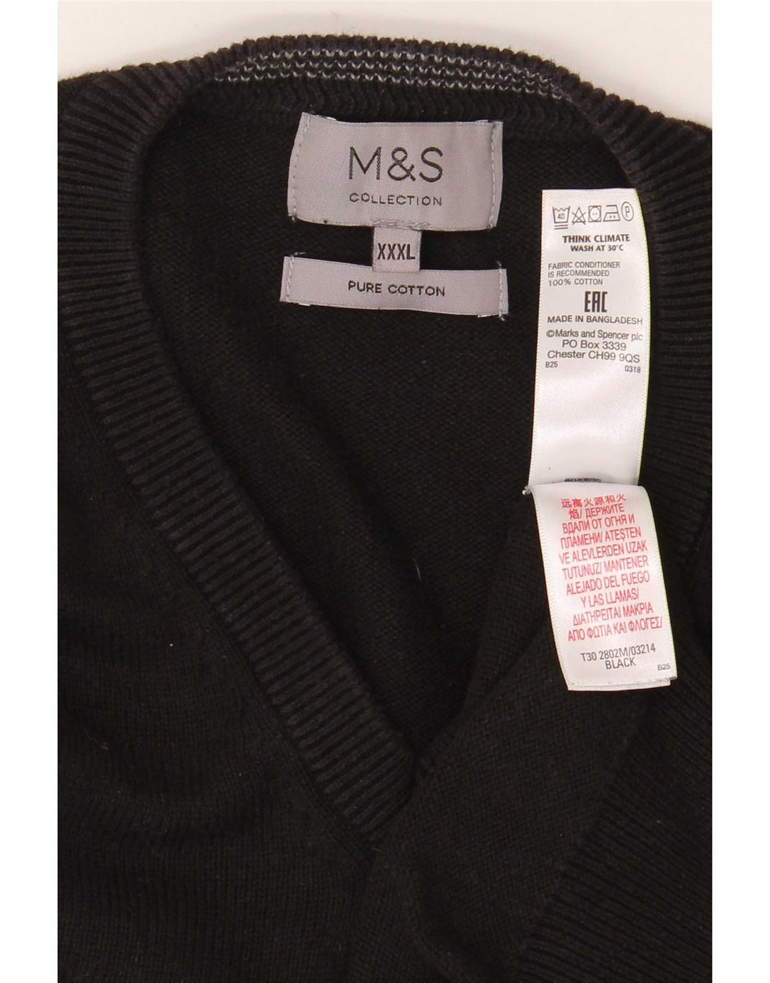 Marks & Spencer - Jersey con cuello en V para hombre, talla 3XL, algodón negro