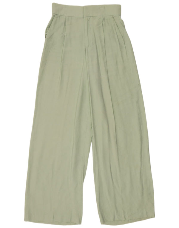 Zara Mujer Pantalones Anchos De Cintura Alta Pequeño W26 L31 Verde Modal