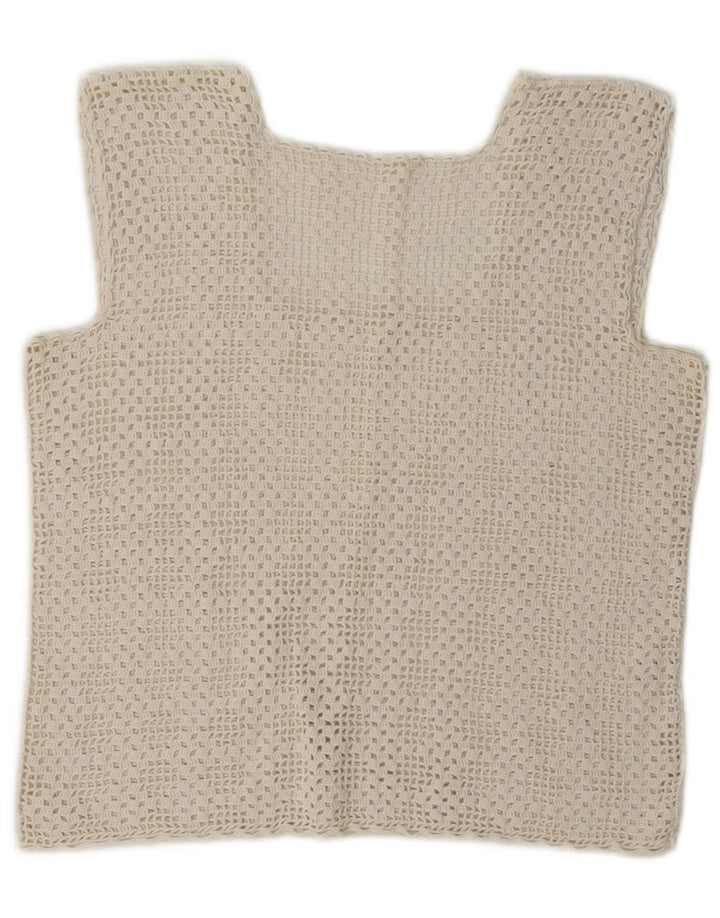 Vintage mujer crochet crop top Reino Unido 8 pequeño blanco