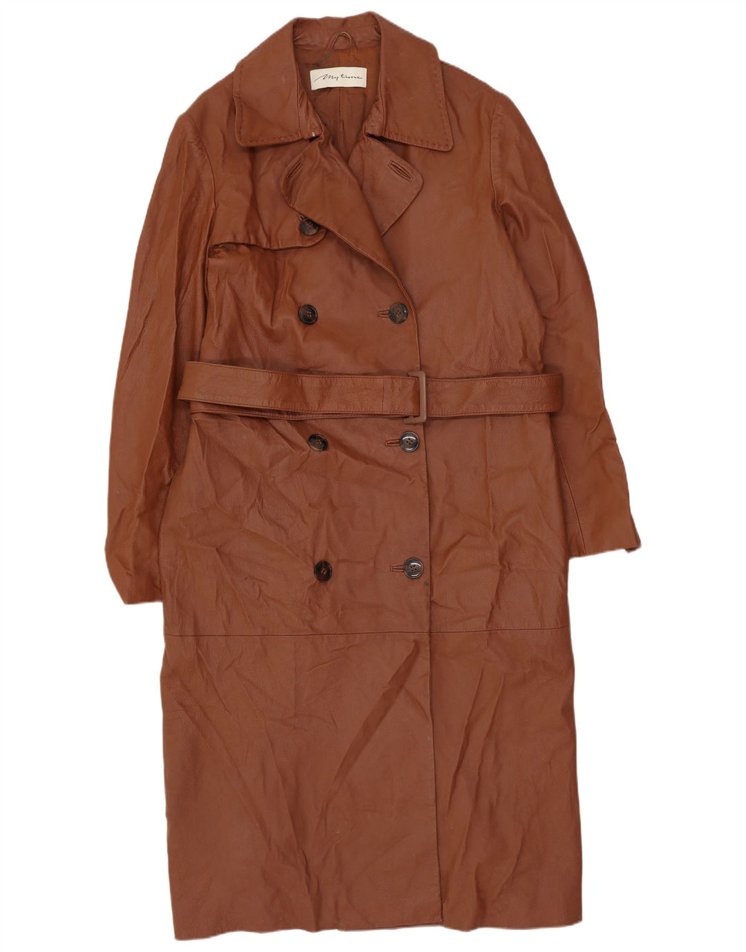 Vintage mujer oversize abrigo de doble pecho Reino Unido 10 cuero marrón pequeño