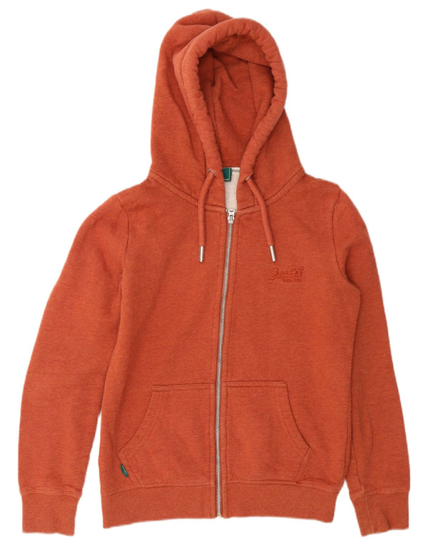 Superdry Womens Regular Fit Zip Hoodie Sweater UK 10 Small Orange Cotton