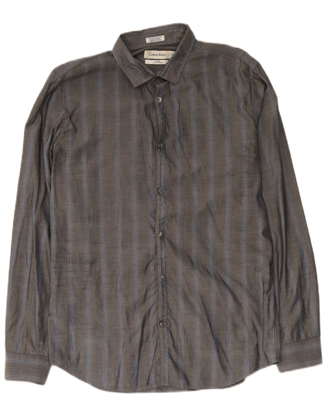 Camisa Calvin Klein Slim Fit para hombre de algodón en espiga gris pequeña