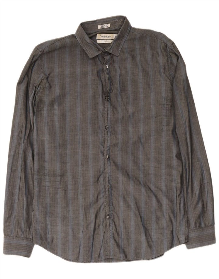 Camisa Calvin Klein Slim Fit para hombre de algodón en espiga gris pequeña