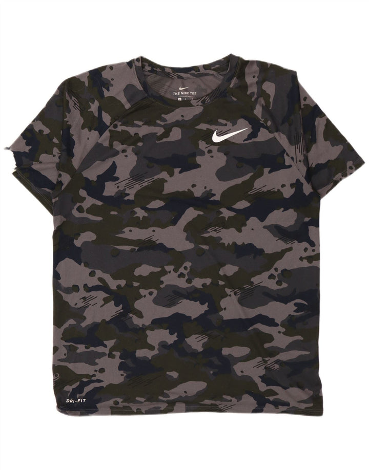 NIKE Camiseta Dri Fit para Hombre Top Grande Gris Camuflaje Poliéster