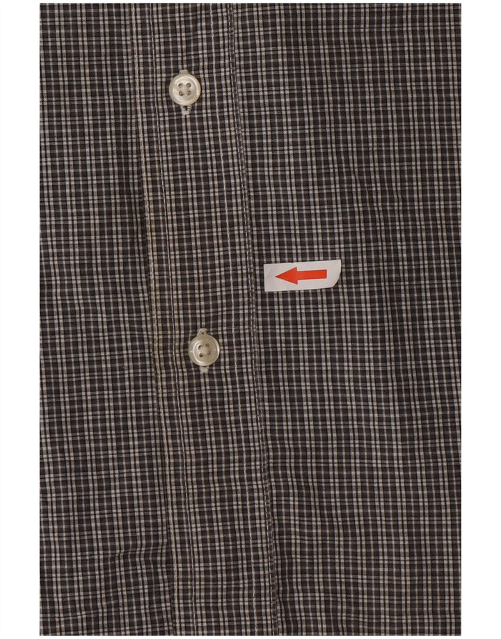 Chaps Camisa de manga corta para hombre de fácil cuidado, algodón a cuadros gris grande