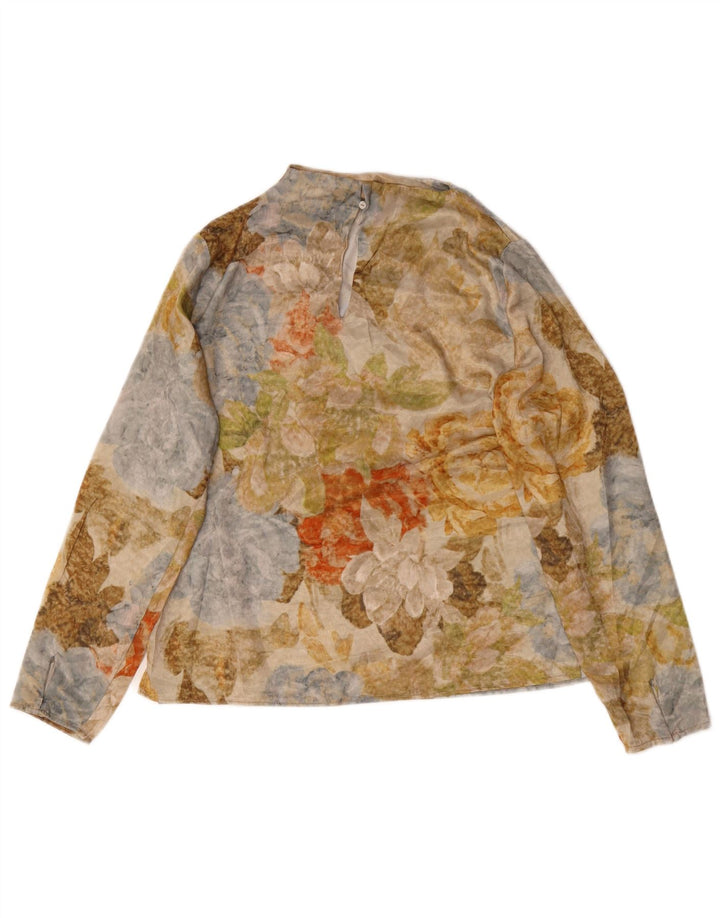 Zara Mujer Top Manga Larga UK 40 Pequeño Multicolor Floral Moderno
