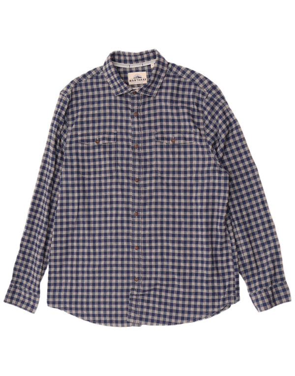 Mantaray Camisa para hombre grande a cuadros azul marino