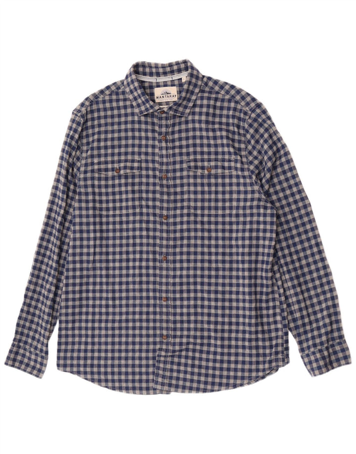 Mantaray Camisa para hombre grande a cuadros azul marino