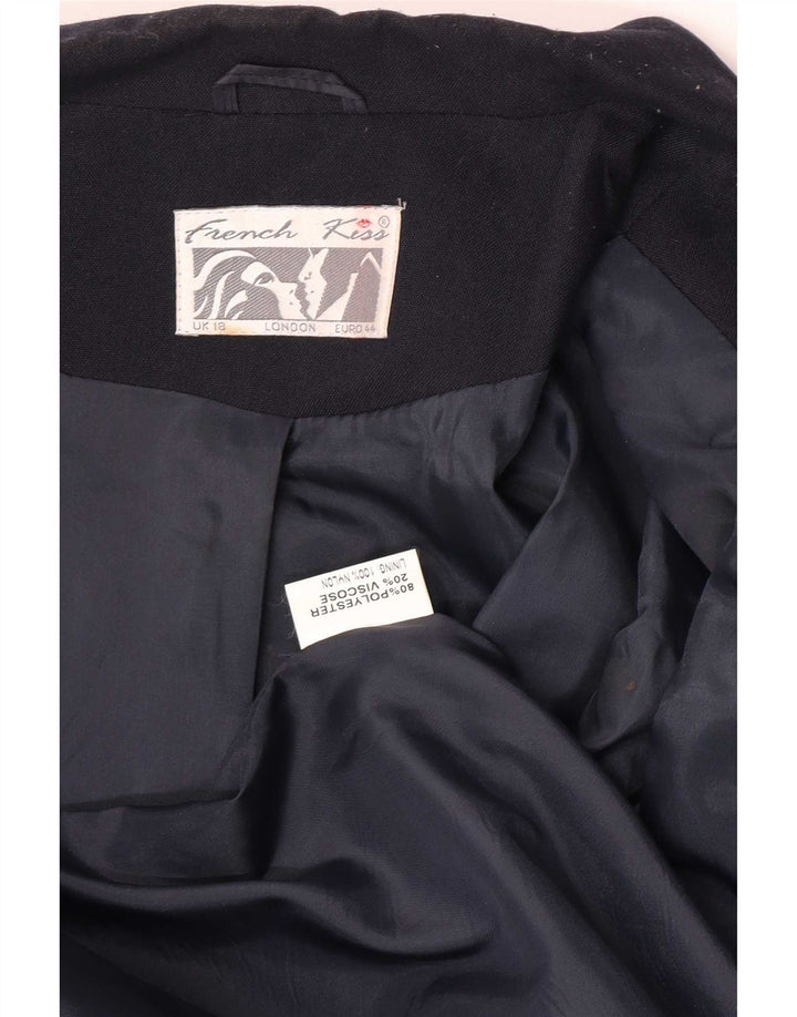 Vintage mujer doble pecho Blazer chaqueta Reino Unido 18 XL poliéster azul marino