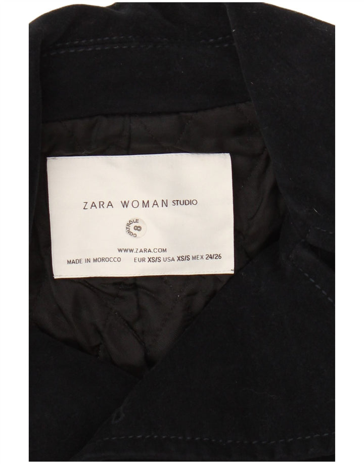 Zara Mujer Crop Chaqueta Bomber De Doble Botonadura UK 6 XS Azul Marino Algodón