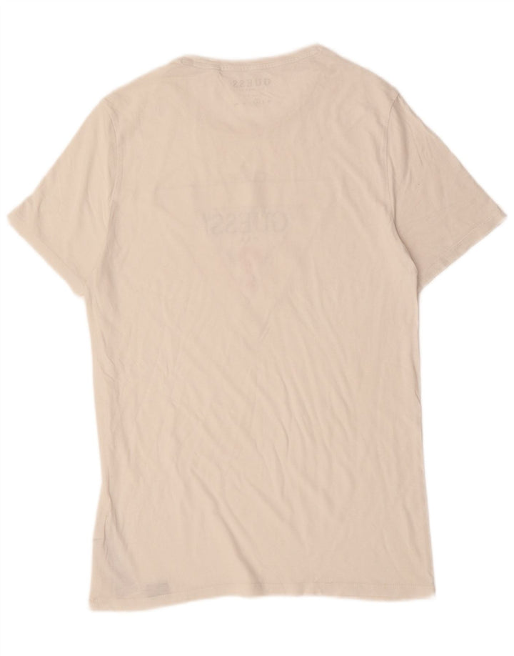 GUESS Camiseta gráfica ajustada para hombre Top mediano de algodón blanco roto