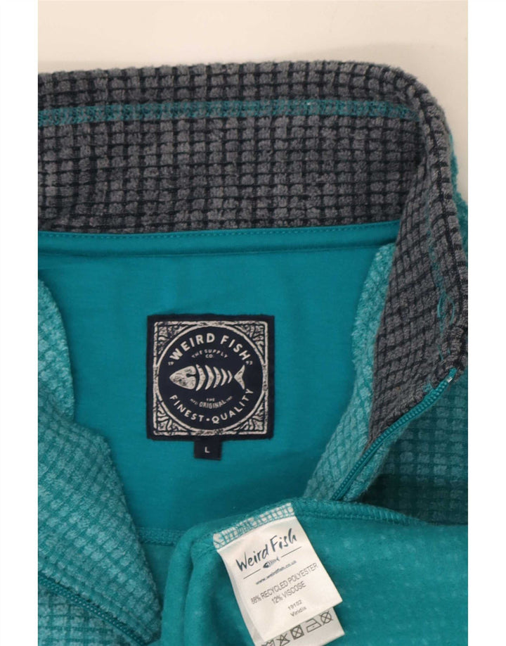 Weird Fish Jersey de forro polar con cuello y cremallera para hombre, tamaño grande, poliéster turquesa