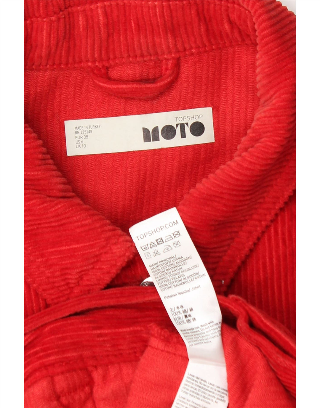 Topshop Chaqueta de pana extragrande para mujer UK 10 Small Red Cotton