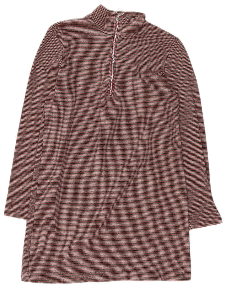 Zara Vestido recto de manga larga para mujer UK 42 Marrón medio Pata de gallo