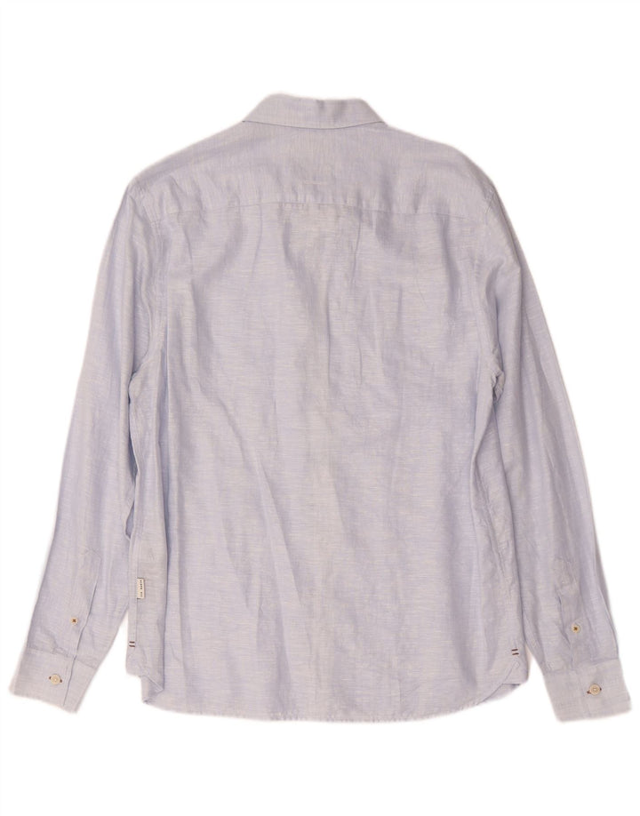 Ted Baker - Camisa de corte regular para hombre, talla 3, lino azul mediano