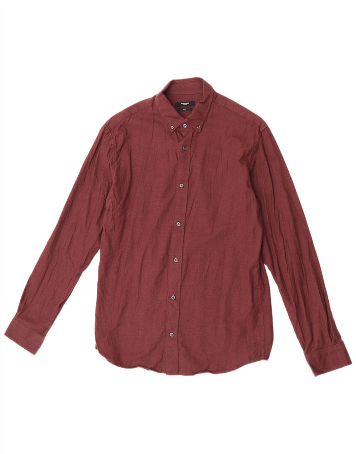 Camisa Jack & Jones Hombre Slim Fit Algodón Burdeos Medio
