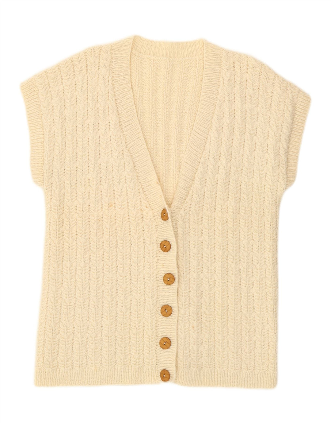 VINTAGE suéter cárdigan de manga corta para mujer Reino Unido 16 grande blanco apagado