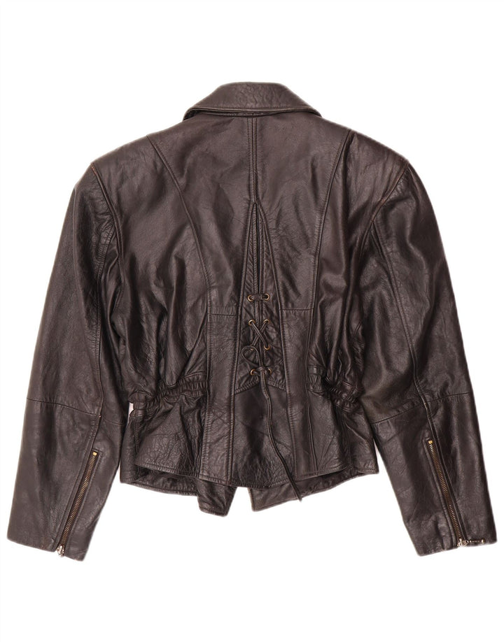 Vintage mujer cuero biker chaqueta EU 38 cuero negro medio