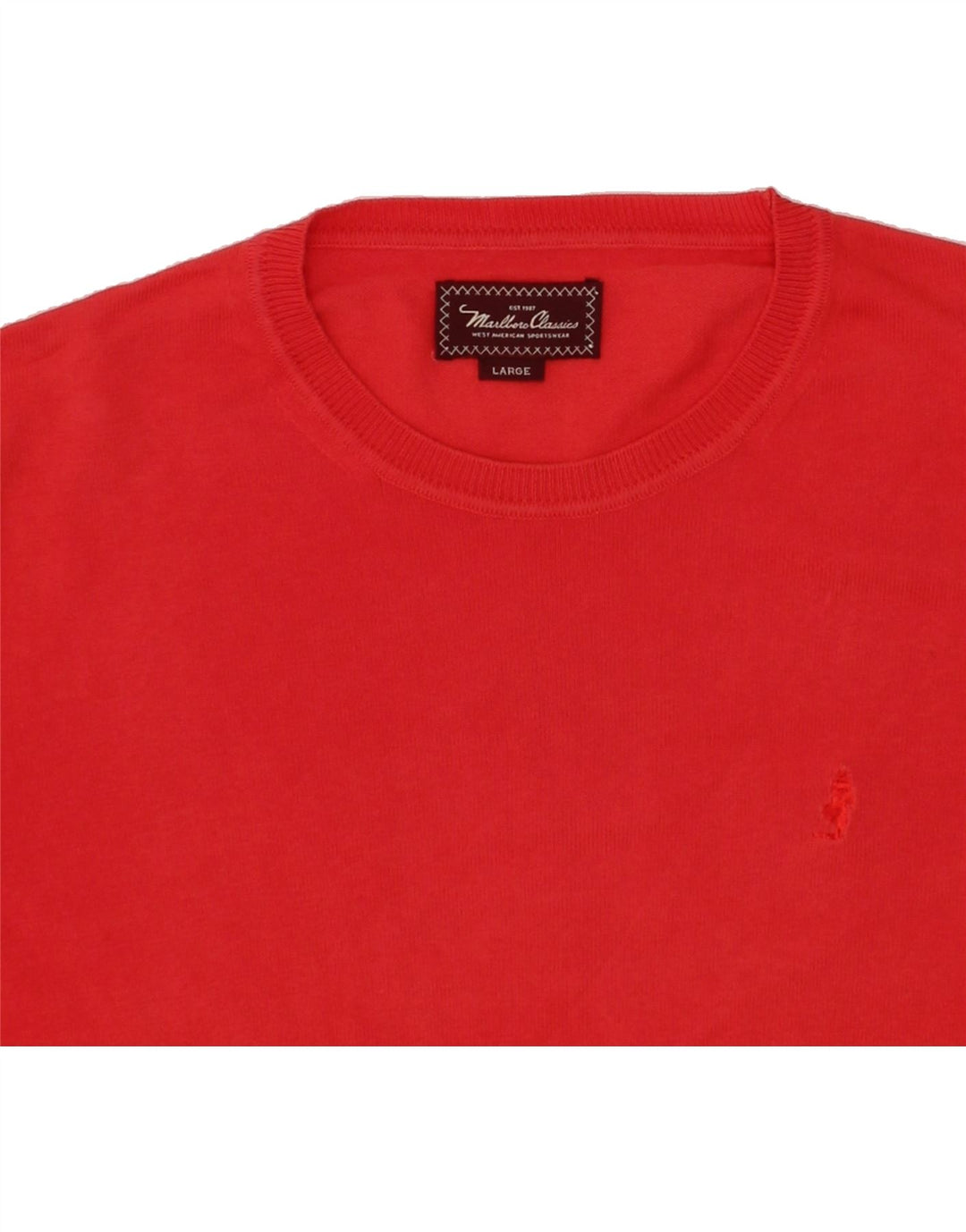 MARLBORO CLASSICS Mens Crew Neck Jumper Sweater Large Red Cotton Vintage Marlboro Classics and Second-Hand Marlboro Classics from Messina Hembry 