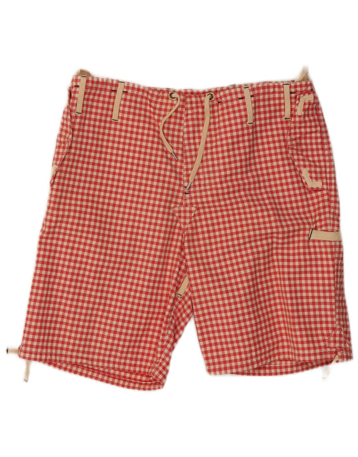 Vintage hombres cargo pantalones cortos W34 algodón rojo grande Gingham