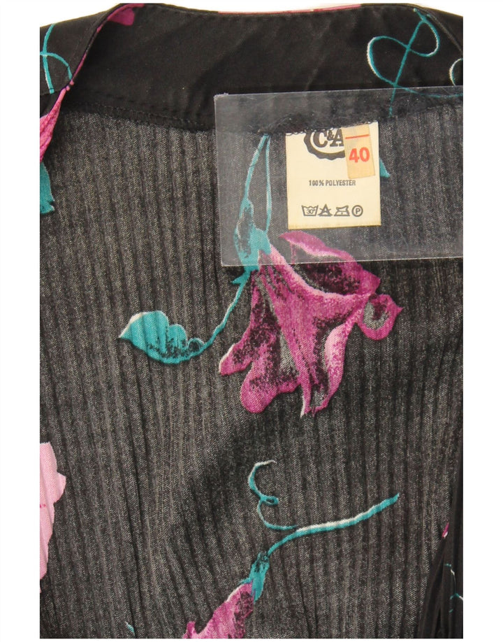 C&A Vestido largo de manga 3/4 para mujer EU 40 Poliéster floral negro mediano