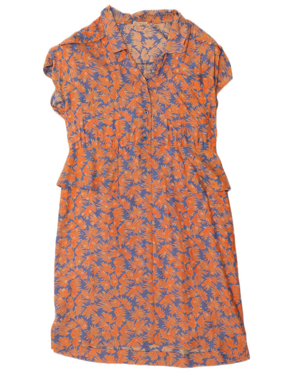 Vintage mujer mangas cortas Peplum vestido EU 40 naranja medio seda floral
