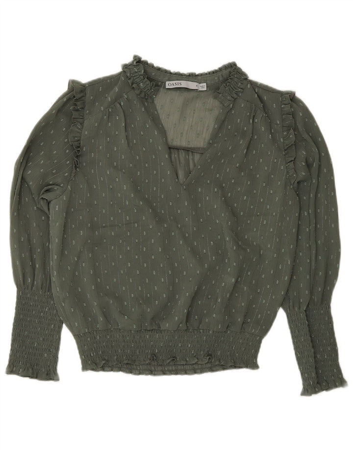 Oasis Blusa de Manga Larga para Mujer Top UK 8 Small Caqui Spotted Poliéster