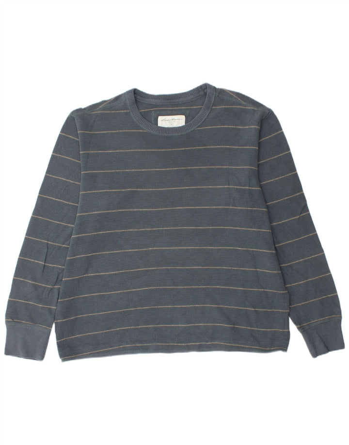 EDDIE BAUER Camiseta Hombre Manga Larga XL Algodón Rayas Azul