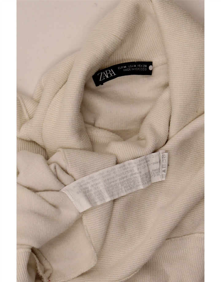 Zara Mujer Crop Top Extragrande Manga Larga UK 44 Mediano Algodón Blanco