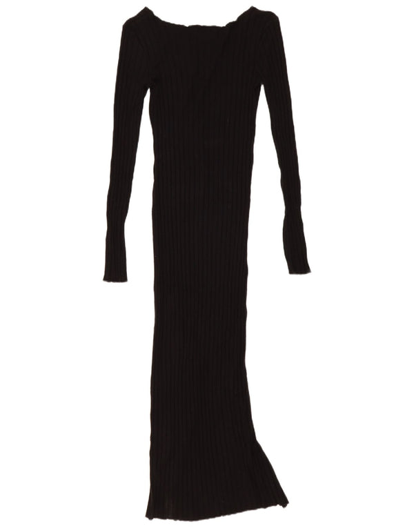 Zara Vestido Maxi Ajustado para Mujer UK 8 Small Viscosa Negra