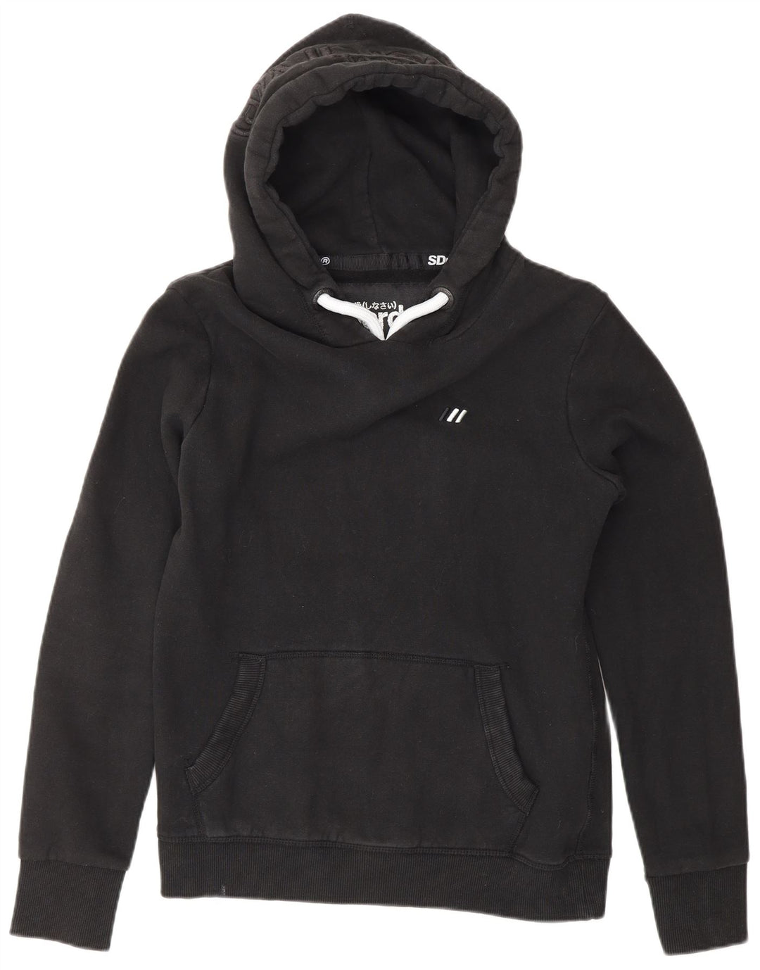 SUPERDRY Womens Graphic Hoodie Jumper UK 10 Small  Black Cotton Vintage Superdry and Second-Hand Superdry from Messina Hembry 