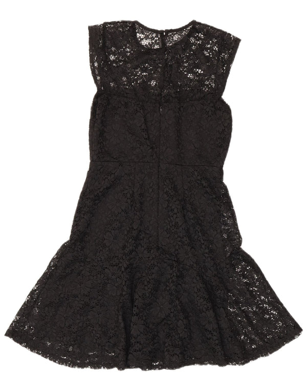 Warehouse Vestido acampanado de encaje sin mangas para mujer UK 40 Small Black Floral