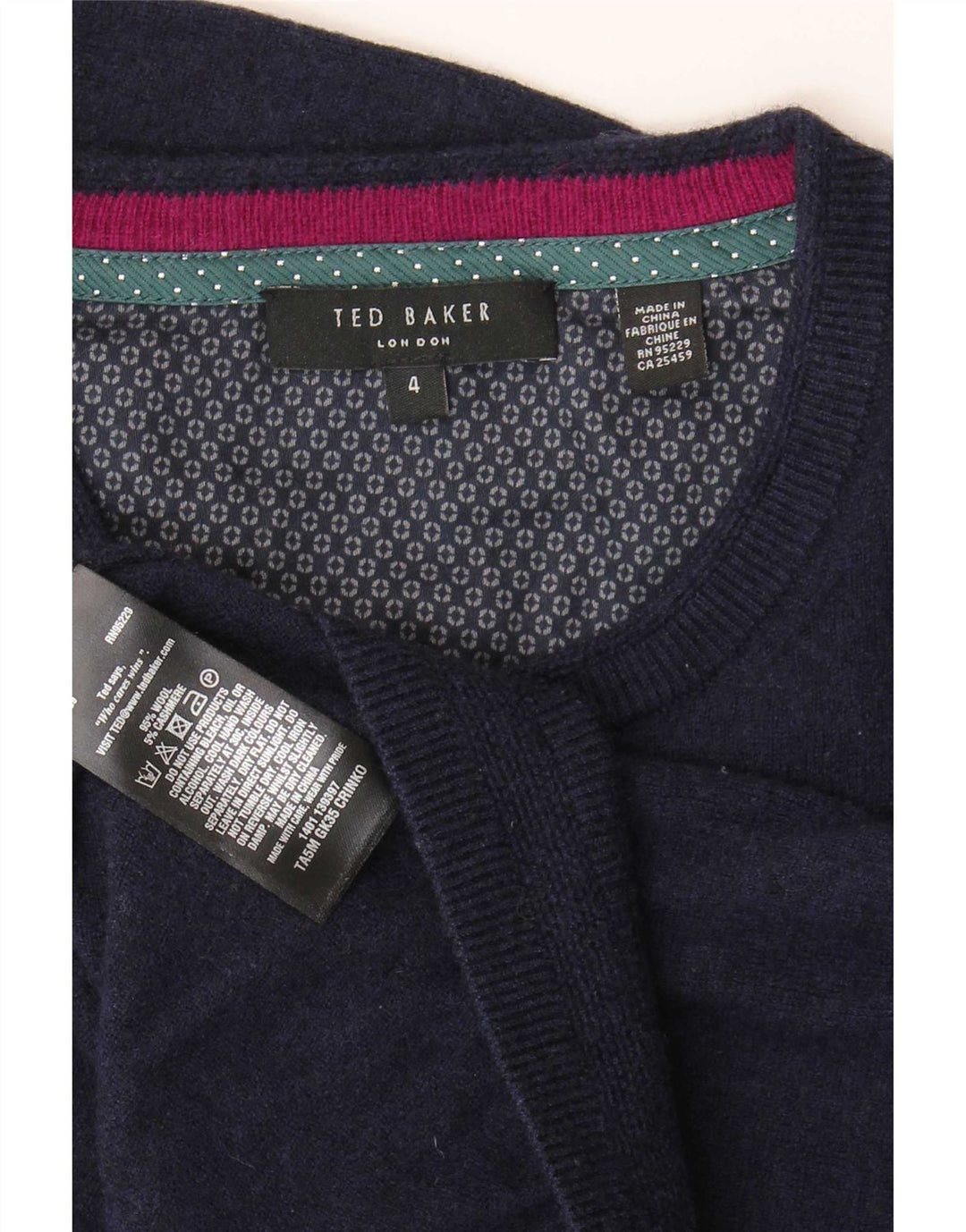 Ted Baker - Jersey de cuello redondo para hombre, talla 4, lana azul marino grande