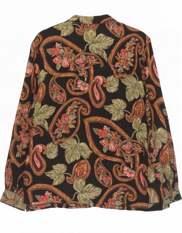 Vintage mujer camisa blusa Reino Unido 16 gran viscosa floral multicolor
