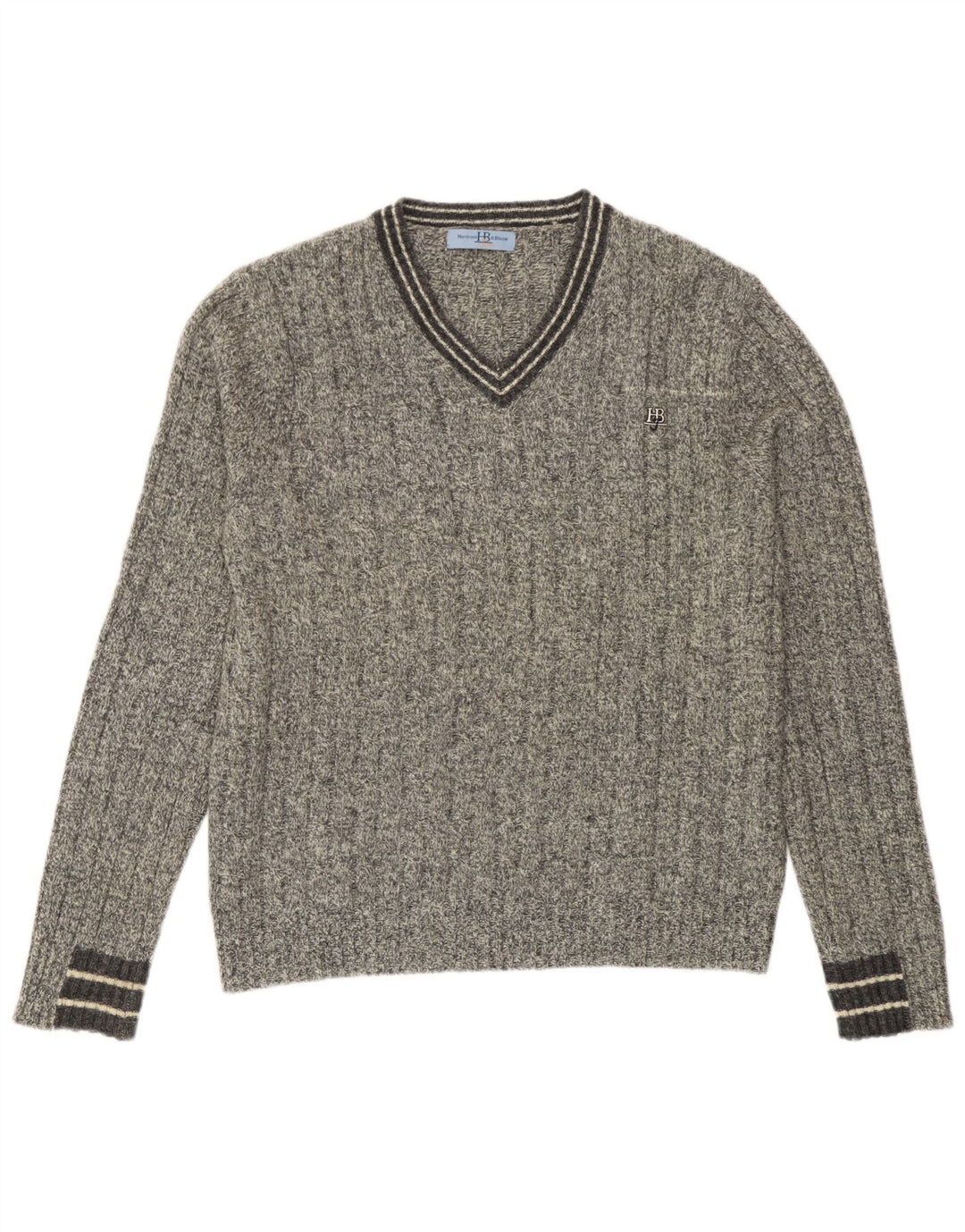 Harmont & Blaine Jersey con cuello en V para hombre pequeño de lana de cordero moteada gris